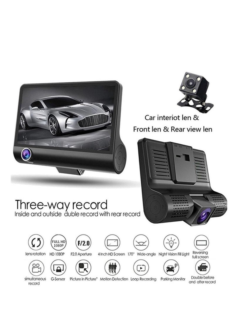 1080P DVR Dash Camera 4 Inch Car Dashcam Driving Recorder 170° Wide Angle with Touchscreen Support Night-Vision Loop Recording Motion Detection Reversing Picture - Image 2
