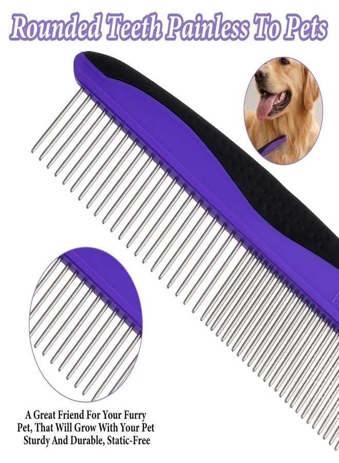 WJIAAA 2Pcs Dog Comb Cat Comb for Grooming, Stainless Steel Teeth and Rubber Non-Slip Handle for Removes Loose Undercoat Knots Mats Tangled Hair for Large, Medium, Small Dogs and Cats Purple+Blue - Image 2