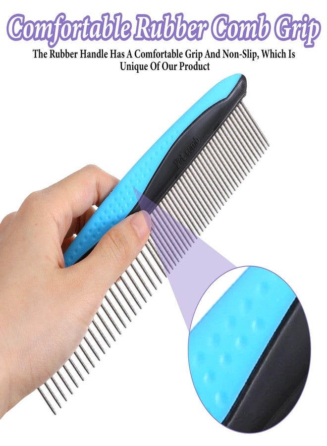 WJIAAA 2Pcs Dog Comb Cat Comb for Grooming, Stainless Steel Teeth and Rubber Non-Slip Handle for Removes Loose Undercoat Knots Mats Tangled Hair for Large, Medium, Small Dogs and Cats Purple+Blue - Image 5