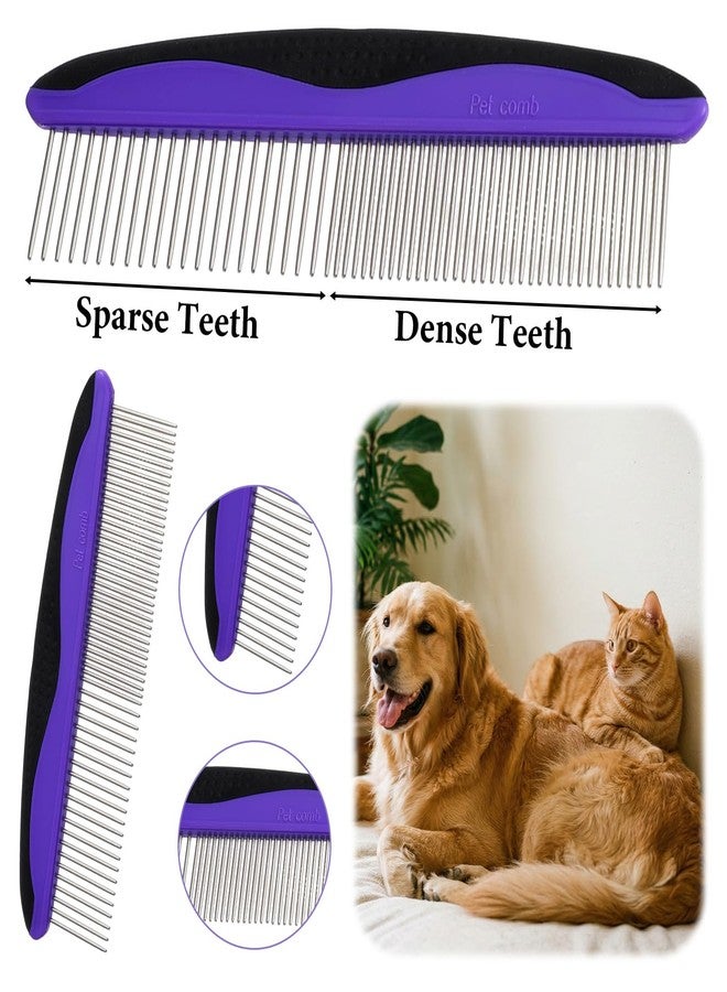 WJIAAA 2Pcs Dog Comb Cat Comb for Grooming, Stainless Steel Teeth and Rubber Non-Slip Handle for Removes Loose Undercoat Knots Mats Tangled Hair for Large, Medium, Small Dogs and Cats Purple+Blue - Image 3