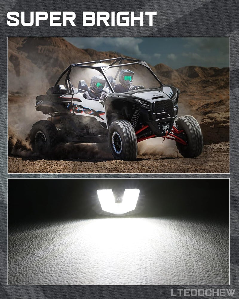 LTEODCHEW ضوء قبة V-Pro UTV مع مفتاح تركيب قفص قضيب دوار، مصباح LED فيضي عالمي سلكي 12 فولت للإضاءة الداخلية للسيارة، مناسب لـ UTV وATV وSUV وTruck وGolf Cart وBoat، هود ألومنيوم مقاوم للماء IP67 - أبيض - Image 2