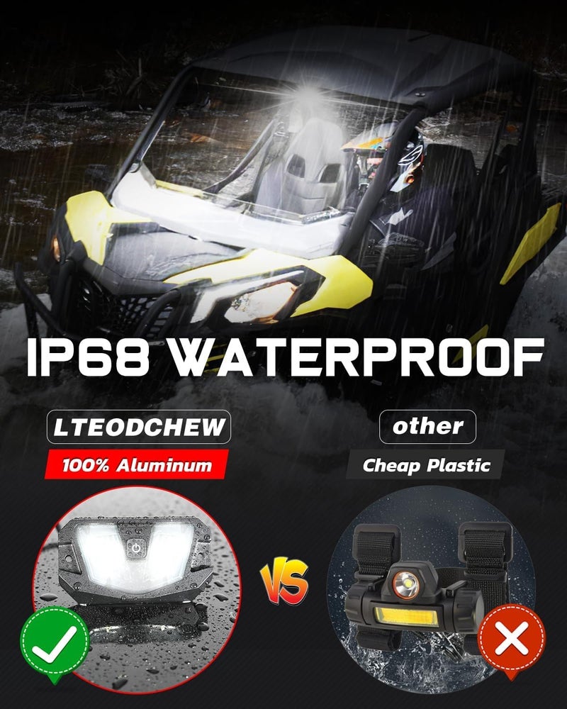 LTEODCHEW ضوء قبة V-Pro UTV مع مفتاح تركيب قفص قضيب دوار، مصباح LED فيضي عالمي سلكي 12 فولت للإضاءة الداخلية للسيارة، مناسب لـ UTV وATV وSUV وTruck وGolf Cart وBoat، هود ألومنيوم مقاوم للماء IP67 - أبيض - Image 3
