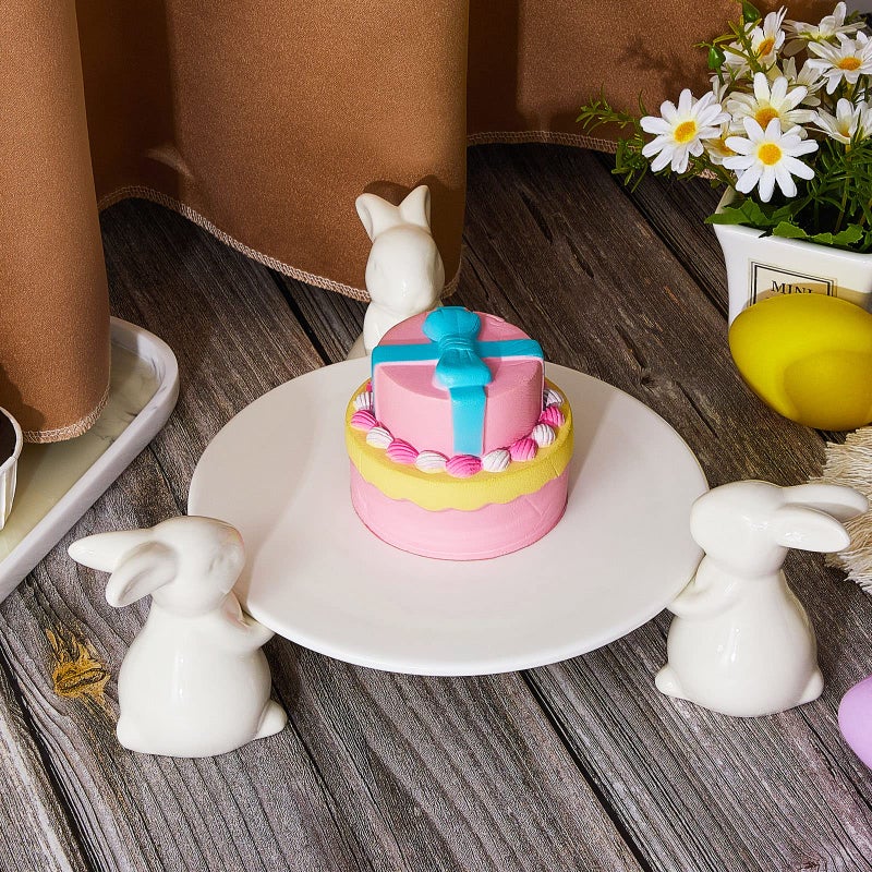 Eaasty 2 Set Bunny Cake Stand Ceramic Cupcake Stand Cute Bunny Cupcake Cake Holder Bunny Cake Plates Bunny Candy Dish Bunny Ceramic Dessert Tray for Party Serving Birthday Gift, White - Image 4