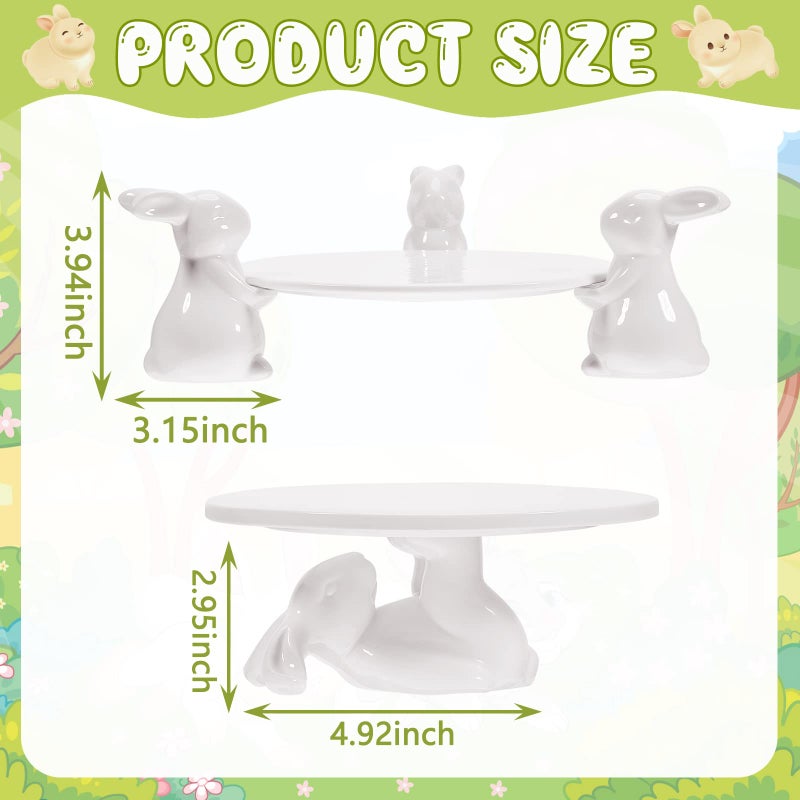 Eaasty 2 Set Bunny Cake Stand Ceramic Cupcake Stand Cute Bunny Cupcake Cake Holder Bunny Cake Plates Bunny Candy Dish Bunny Ceramic Dessert Tray for Party Serving Birthday Gift, White - Image 2