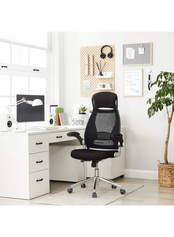 Office Swivel Chair Mesh Backrest With Headrest And Flip Up Armrests - Black