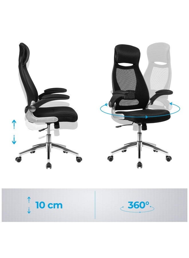 Office Swivel Chair Mesh Backrest With Headrest And Flip Up Armrests - Black