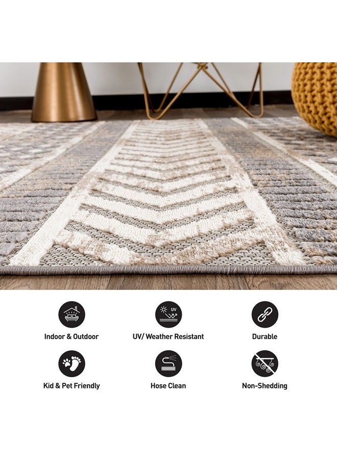 Rugshop - Distressed Geometric Indoor/Outdoor Area Rug 3'3"X5' Beige - Image 1