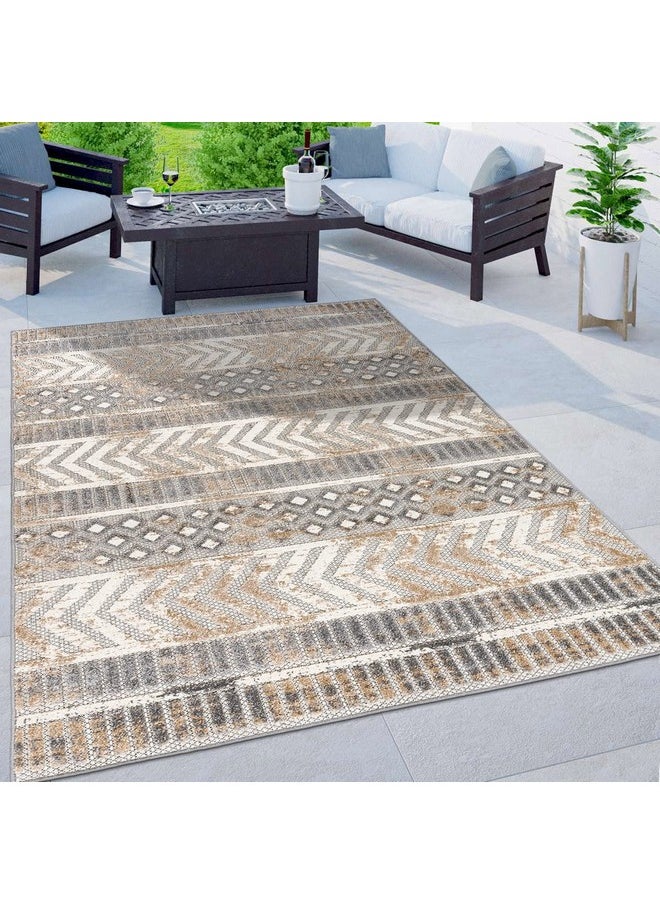 Rugshop - Distressed Geometric Indoor/Outdoor Area Rug 3'3"X5' Beige - Image 1