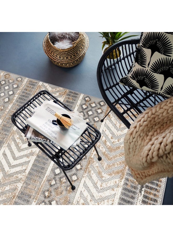 Rugshop - Distressed Geometric Indoor/Outdoor Area Rug 3'3"X5' Beige - Image 1