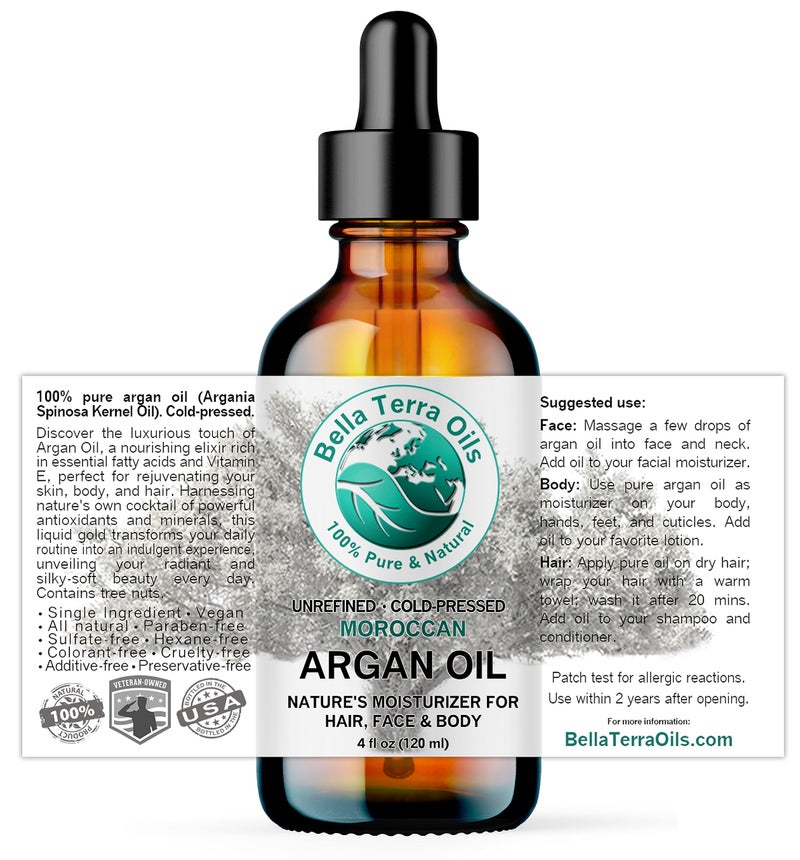 Bella Terra Oils - Argan Oil 4 oz - Embrace Silky Hair with Argan Oil for Hair, Harvested Pure, Enriched with Natural Antioxidants & Essential Minerals - Image 2