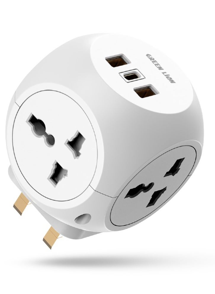 GREEN LION Multi Port Travel Adapter / Short Circuit Protection / Brass Conductor / Safety Shutters / Overheat Protection / Reverse Power Protection / High Voltage Protection / Compact & Lightweight - White  - Image 1