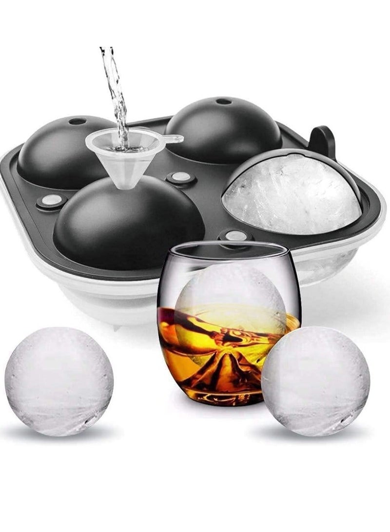Bukela Large Ice Cube Trays, 2.5" Flexible 4 Ice Balls Maker with Lids & Bonus Funnel, BPA Free Round Silicone Ice Cube Molds, Reusable Sphere Ice Tray for Drink - Image 1