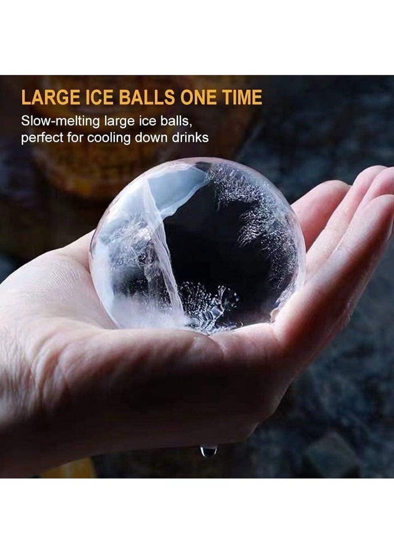 Bukela Large Ice Cube Trays, 2.5" Flexible 4 Ice Balls Maker with Lids & Bonus Funnel, BPA Free Round Silicone Ice Cube Molds, Reusable Sphere Ice Tray for Drink - Image 2