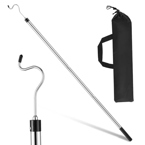 Kojcijs Clothes Hook Pole, Extendable from 35" to 50" Stainless Steel Closet Pole Reacher with S-Shaped Hook for Hanging Clothes, Plants, Lights - Image 1