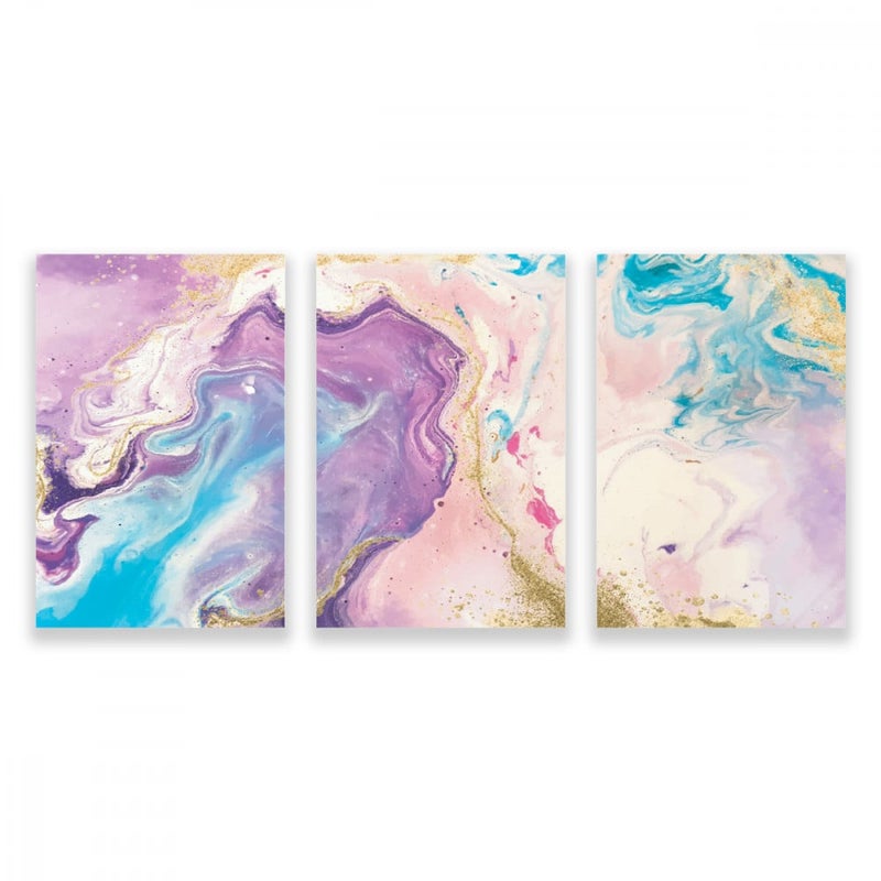 Marktna Three modern canvas paintings with an abstract design and a hollow frame, measuring (90×40), three pieces - Image 1