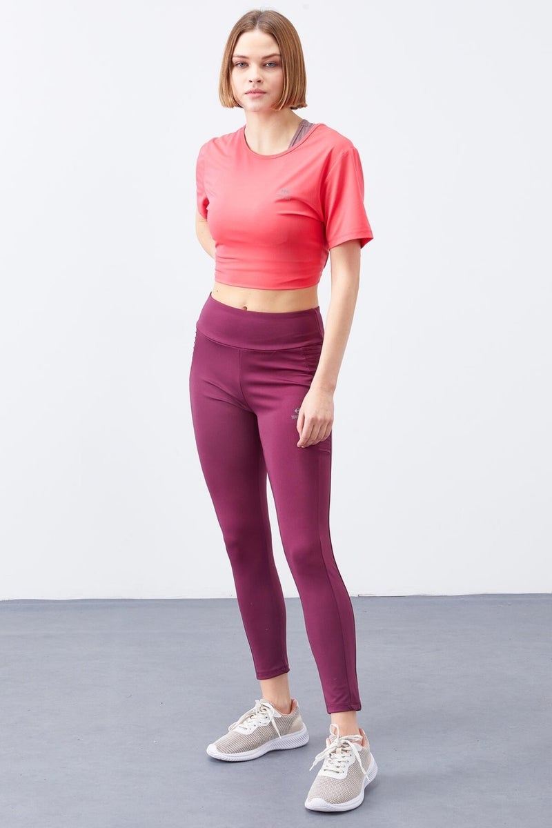 Tommy Life Claret Red High Waist Slim Fit Skinny Leg Women's Leggings - 94568  - Image 5