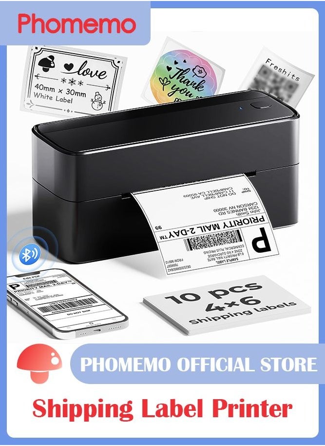phomemo - 241-BT Bluetooth Thermal Label Printer, 4X6" Wireless Shipping Label Printer for Small Business, Label Printer for Shipping Packages, Compatible with iPhone, Android (Black) - Image 1