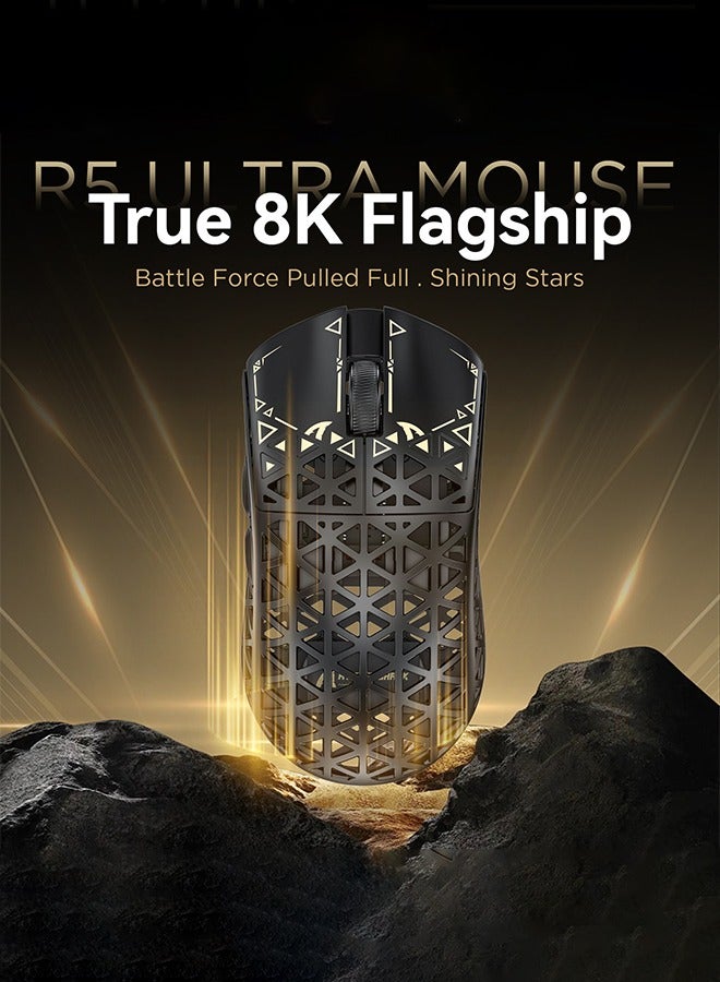 هجوم القرش ماوس ألعاب لاسلكي R5Ultra 8K من ألياف الكربون بدقة 42000 نقطة في البوصة - مستشعر PAW3950 MAX - وزن خفيف للغاية 42 جرام - Nordic52840 - ماوس سلكي/بلوتوث/لاسلكي قابل للبرمجة بتردد 2.4 جيجاهرتز لأجهزة الكمبيوتر الشخصية/أجهزة ماك - Image 5