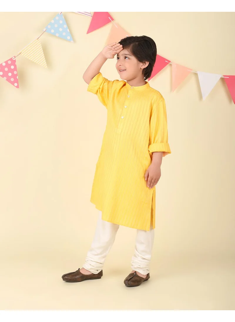 Fabindia Yellow Viscose Blend Dobby Long Kurta