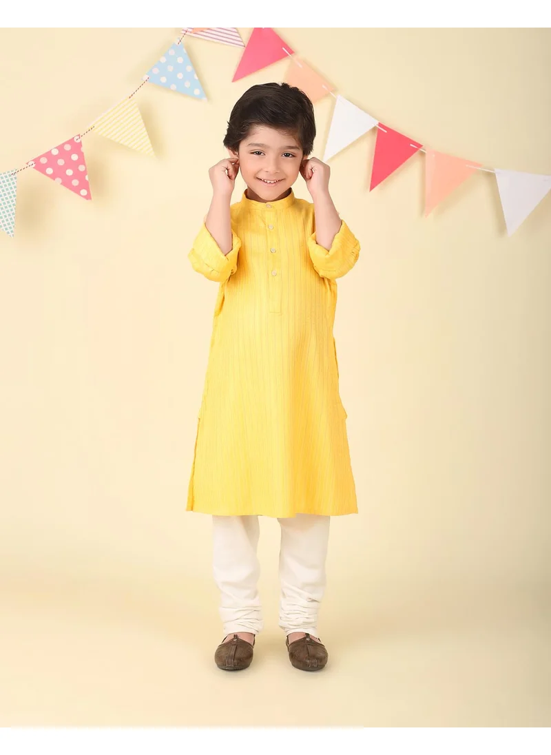 Fabindia Yellow Viscose Blend Dobby Long Kurta