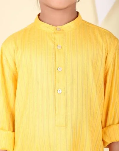 Fabindia Yellow Viscose Blend Dobby Long Kurta