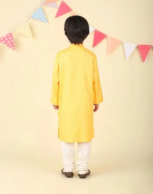 Fabindia Yellow Viscose Blend Dobby Long Kurta