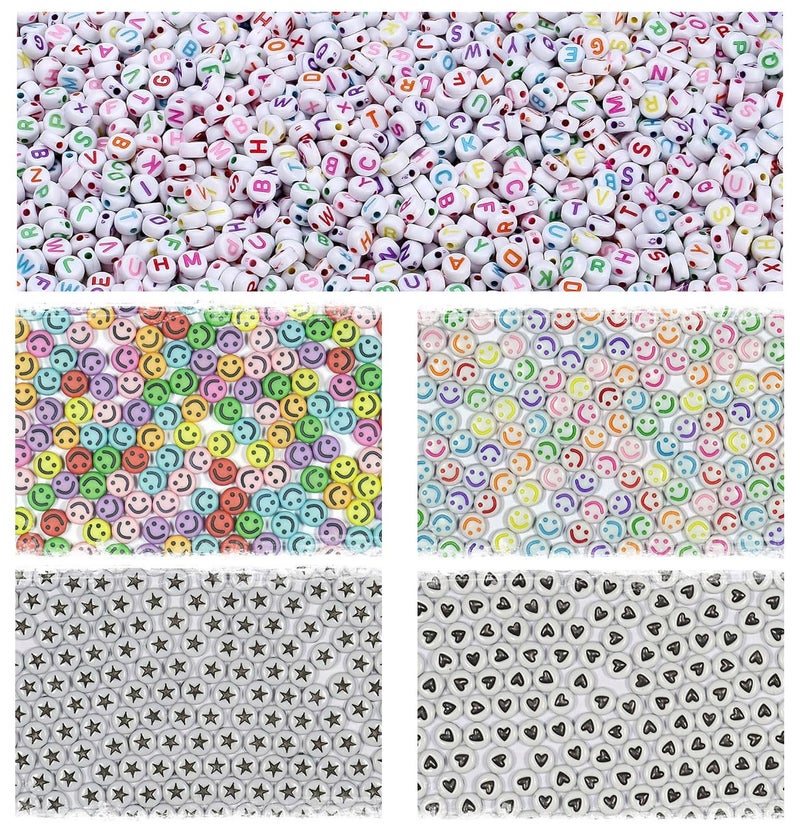 STORE 2508 Store2508 Pack of 2000 Colourful Round Beads Bulk Pack, Alphabet Letter A to Z, Smiling Emoji, Black Star, Black Heart for DIY Jewellery Bracelet Making, Art & Crafts, Personalised Accessories Making - Image 1