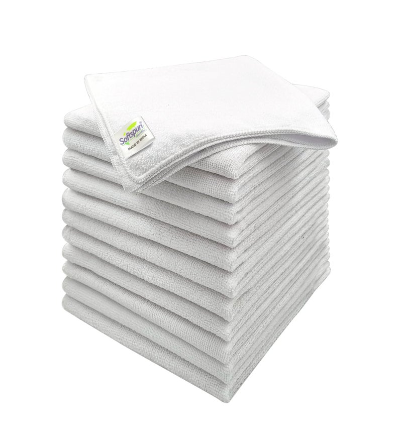 SOFTSPUN Microfiber Cleaning Cloths, 12pcs 40x40cms 220 GSM White! Highly Absorbent, Lint and Streak Free, Multi -Purpose Wash Cloth for Kitchen, Car, Window, Stainless Steel, Silverware.… - Image 1