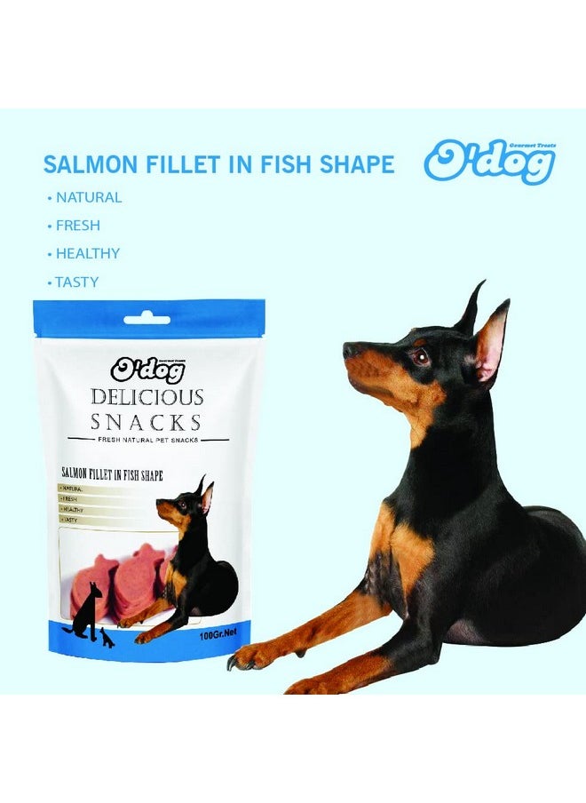 بتس إمباير فيليه سمك السلمون على شكل سمكة من شركة PETS EMPIRE O'Dog، مكافآت صحية للكلاب، لدغات مطاطية للكلاب للتدريب والتغذية، مصنوعة من سمك السلمون الحقيقي، وجبات خفيفة غير نباتية للكلاب والجراء - 100 جرام  - Image 2
