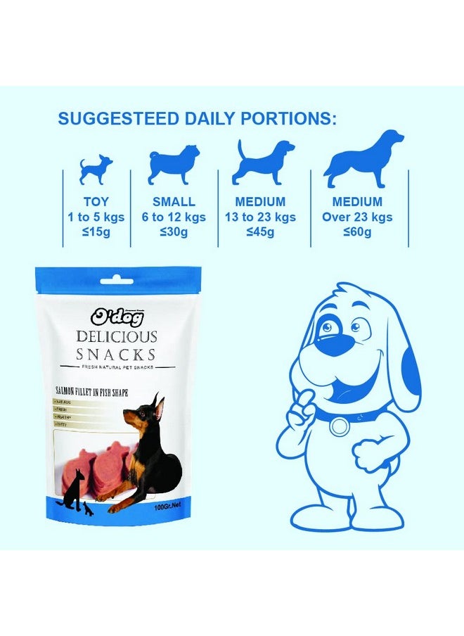 بتس إمباير فيليه سمك السلمون على شكل سمكة من شركة PETS EMPIRE O'Dog، مكافآت صحية للكلاب، لدغات مطاطية للكلاب للتدريب والتغذية، مصنوعة من سمك السلمون الحقيقي، وجبات خفيفة غير نباتية للكلاب والجراء - 100 جرام  - Image 4