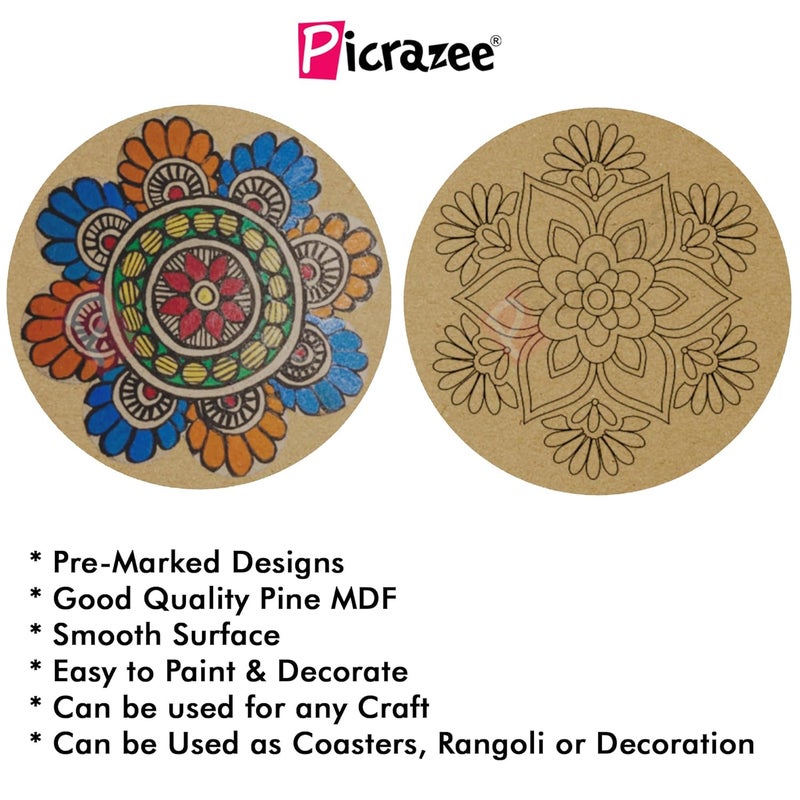 PICRAZEE DIY Engineered Pine MDF Pre-Marked 12 Round Plates Size 4x4 inch and 5.5 mm Thickness– Ideal for Art and Craft, Resin Art, Decoupage, and DIY Projects - Image 3