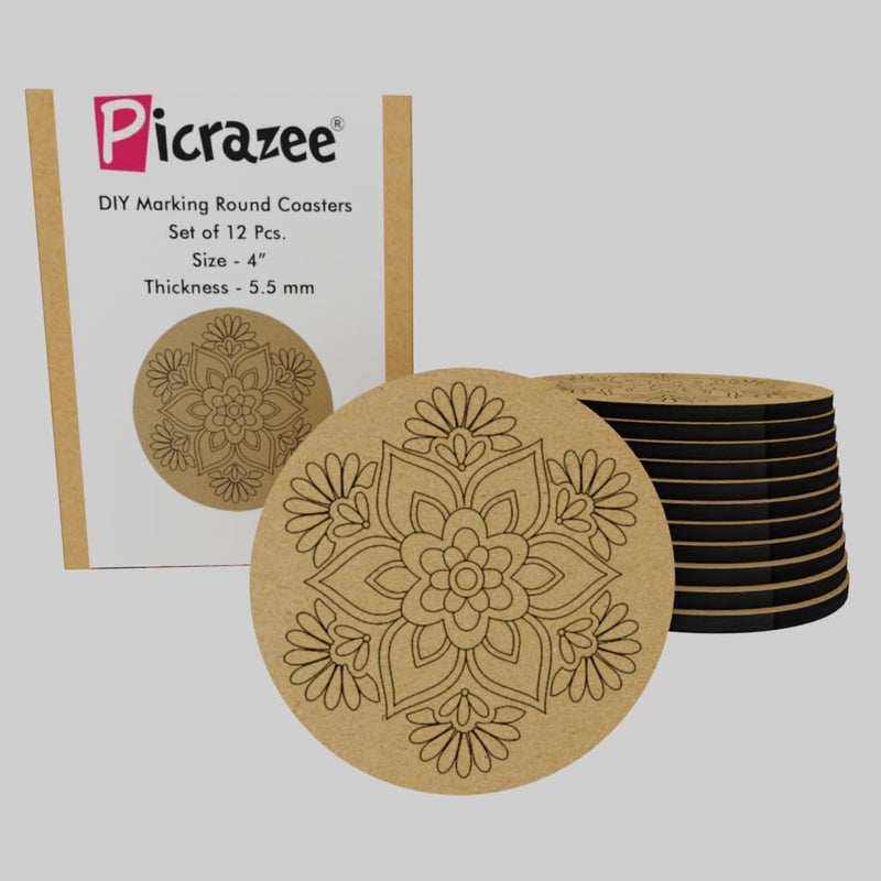 PICRAZEE DIY Engineered Pine MDF Pre-Marked 12 Round Plates Size 4x4 inch and 5.5 mm Thickness– Ideal for Art and Craft, Resin Art, Decoupage, and DIY Projects - Image 1