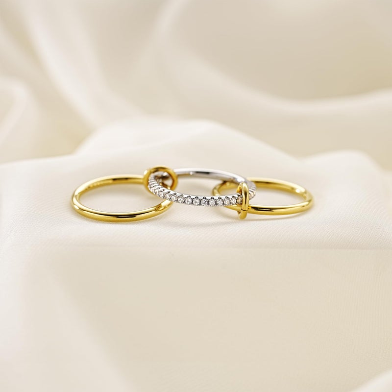 AllenCOCO 14K Gold Plated Stackable Rings, 3 Ring Set with Cubic Zirconia, Gold & Silver, Band for Women Statement Size 7 - Image 5