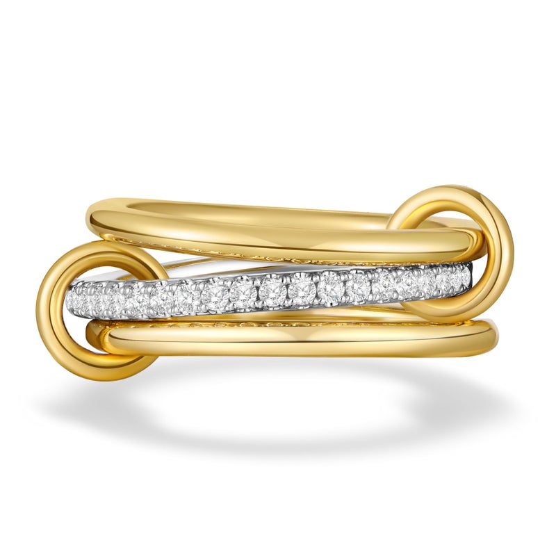 AllenCOCO 14K Gold Plated Stackable Rings, 3 Ring Set with Cubic Zirconia, Gold & Silver, Band for Women Statement Size 7 - Image 1