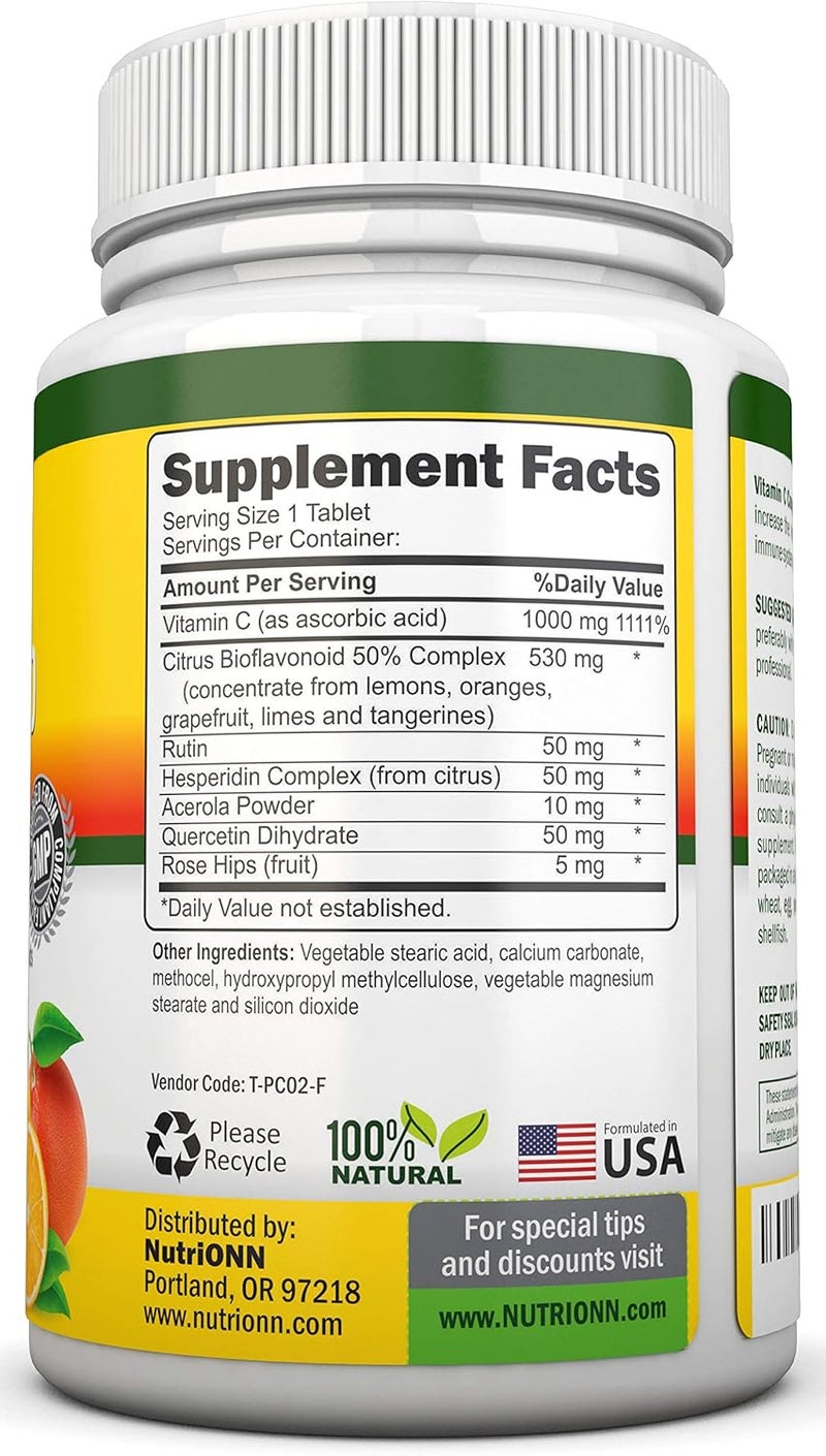 NutriONN Super Vitamin C Complex  1695Mg  180 Tablets  With 530 mg Natural Citrus Bioflavonoids Rose Hips Rutin Quercetin  Hesperidin For Increased Absorption  Advanced Immune Support  NonGMO - Image 2