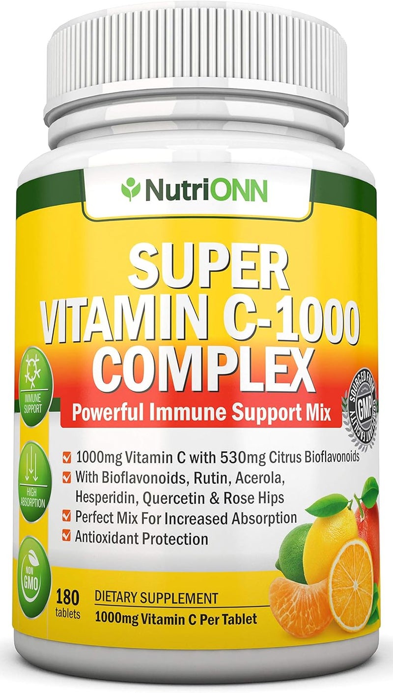 NutriONN Super Vitamin C Complex  1695Mg  180 Tablets  With 530 mg Natural Citrus Bioflavonoids Rose Hips Rutin Quercetin  Hesperidin For Increased Absorption  Advanced Immune Support  NonGMO - Image 1
