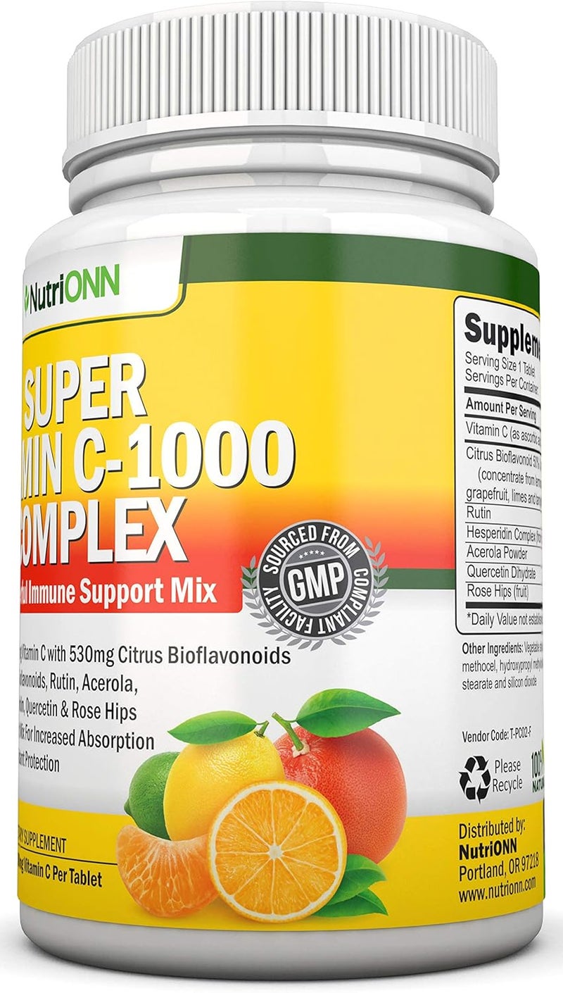 NutriONN Super Vitamin C Complex  1695Mg  180 Tablets  With 530 mg Natural Citrus Bioflavonoids Rose Hips Rutin Quercetin  Hesperidin For Increased Absorption  Advanced Immune Support  NonGMO - Image 5