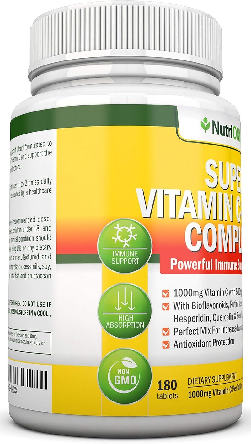NutriONN Super Vitamin C Complex  1695Mg  180 Tablets  With 530 mg Natural Citrus Bioflavonoids Rose Hips Rutin Quercetin  Hesperidin For Increased Absorption  Advanced Immune Support  NonGMO - Image 4