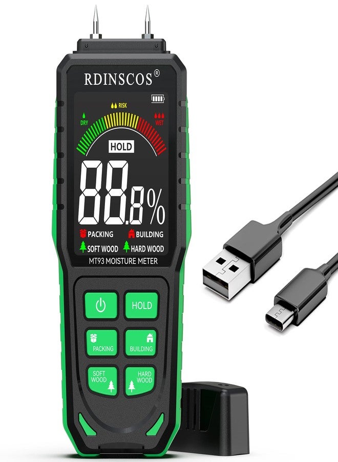 مقياس رطوبة RDINSCOS، كاشف رطوبة الخشب، مزود بشاشة ملونة، قابل لإعادة الشحن، لاختبار رطوبة الحطب والجدران ومواد البناء - Image 1