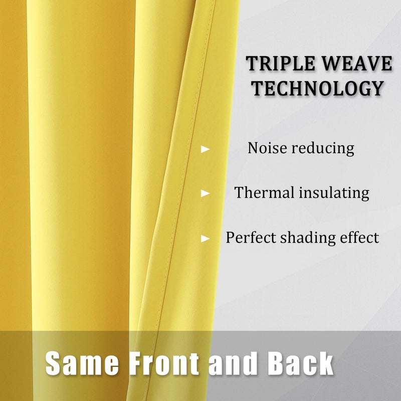 DUALIFE Yellow Blackout Curtains for Living Room- Grommet Thermal Insulated Window Curtain Drapes for Bedroom Illuminating Yellow (42 W x 63 L, 2 Panels) - Image 5
