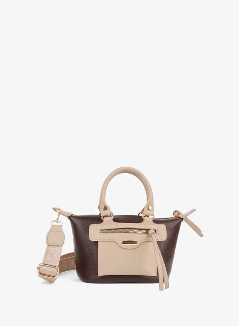 Women's Lupin Coffee-Vison Lined Column Strap Zipper Closure Hand, Arm and Shoulder Bag.