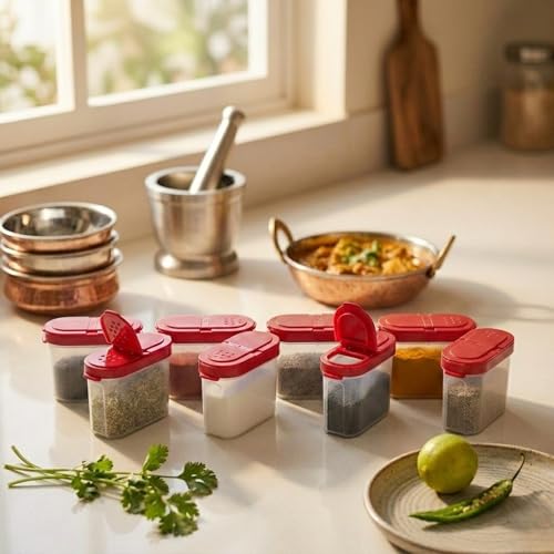 Mahaware Modular Wonder Spice Shaker and Sprinkler Set, 150ml, Set of 8, Red - Image 1
