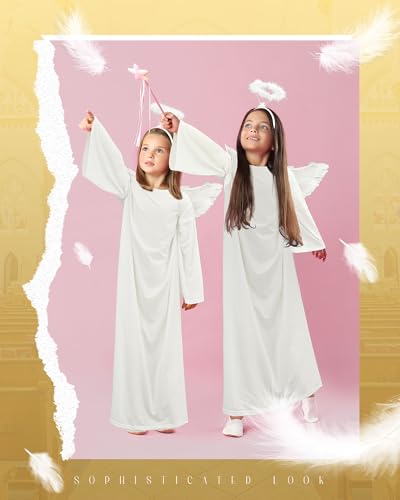 Toulite 3 Pcs Angel Costume Woman Including Angel Dress Headband Wing, Nativity Costume for Halloween Adults Kids Girls Boys (16+y/53.1 Inches,White) - Image 4