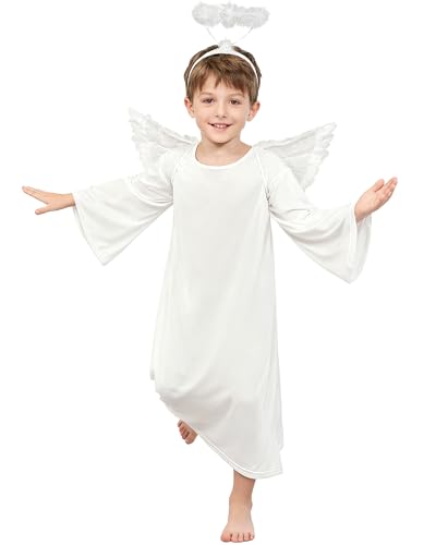 Toulite 3 Pcs Angel Costume Woman Including Angel Dress Headband Wing, Nativity Costume for Halloween Adults Kids Girls Boys (16+y/53.1 Inches,White) - Image 5