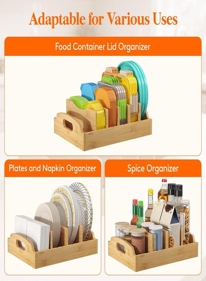 لايفويت منظم أغطية من الخيزران من لايف ويت للخزائن الداخلية، حامل أغطية حاويات تخزين الطعام مع 5 أجزاء قابلة للتعديل و6 أقسام، تخزين الأغطية لتنظيم مخزن المطبخ، 13.2 بوصة × 10 بوصات - Image 5