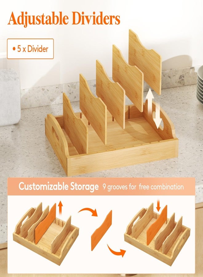 لايفويت منظم أغطية من الخيزران من لايف ويت للخزائن الداخلية، حامل أغطية حاويات تخزين الطعام مع 5 أجزاء قابلة للتعديل و6 أقسام، تخزين الأغطية لتنظيم مخزن المطبخ، 13.2 بوصة × 10 بوصات - Image 3