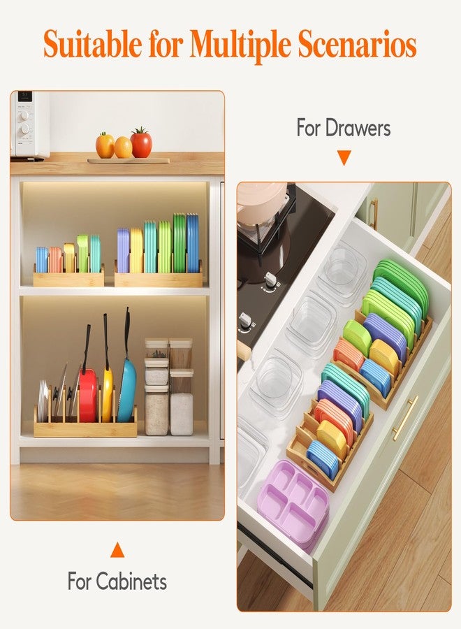 لايفويت منظم أغطية من الخيزران من لايف ويت للخزائن الداخلية، حامل أغطية حاويات تخزين الطعام مع 5 أجزاء قابلة للتعديل و6 أقسام، تخزين الأغطية لتنظيم مخزن المطبخ، 13.2 بوصة × 10 بوصات - Image 4