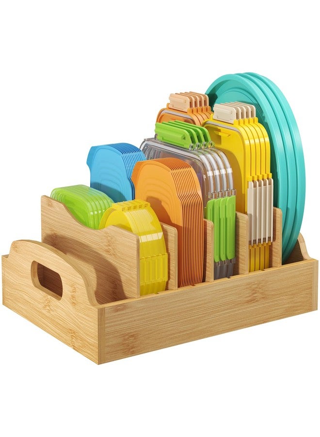 لايفويت منظم أغطية من الخيزران من لايف ويت للخزائن الداخلية، حامل أغطية حاويات تخزين الطعام مع 5 أجزاء قابلة للتعديل و6 أقسام، تخزين الأغطية لتنظيم مخزن المطبخ، 13.2 بوصة × 10 بوصات - Image 1