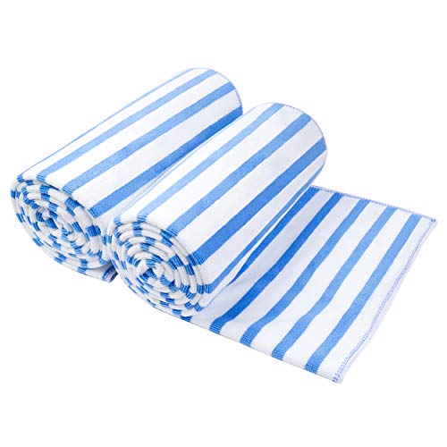 JML Microfiber Beach Towels Quick Drying Bath Towel Set for Adult 2 Pack 30 x 60 Cabana Stripe Absorbent Use for Travel Summer Sport Swimming Pool Yoga Camping Microfiber StripeBlue