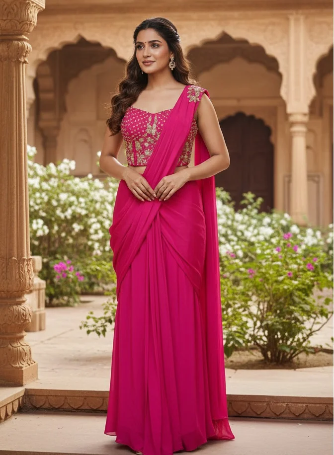 Lehar Pink Pre-Draped Saree